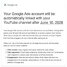 Google Ads to auto-link YouTube channels starting June 10
