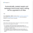 Google to auto-upgrade automatically created assets to AI Max
